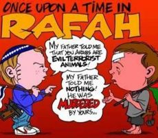 حوار بين طفل فلسطيني و آخر يهودي   يقولون هذا الكاريكاتير حاز على جائزة أفضل كاريكاتير في أمريكا