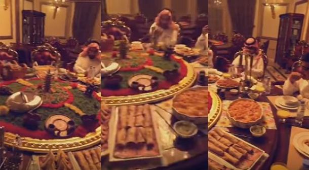 فيديو: بذخ عائلة سعودية تفطر في رمضان على طاولة متحركة